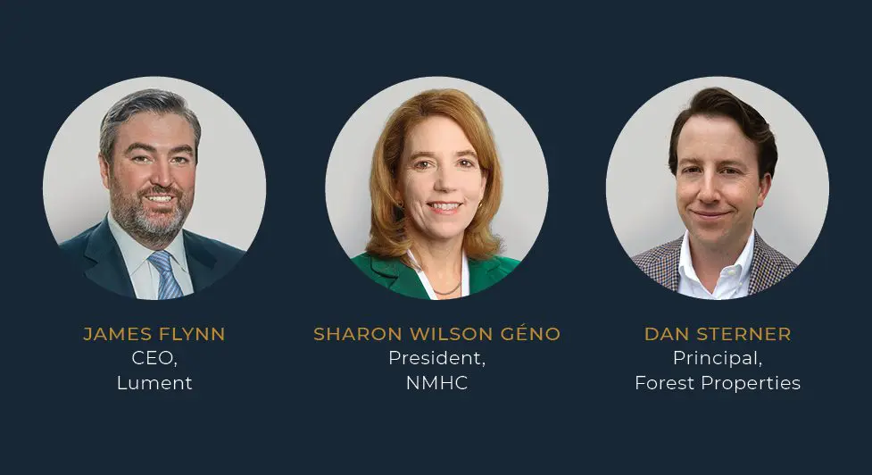 Webcast Recording: Threading The Needle: Making The Most Of 2024: Headshots Of Speakers Lument Ceo Jim Flynn,  National Multifamily Housing Council President Sharon Wilson Géno, And Forest Properties Principal Dan Sterner 